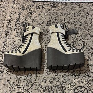 Crystal traitor Platform Ankle Boots - Black and Silver rhinestone